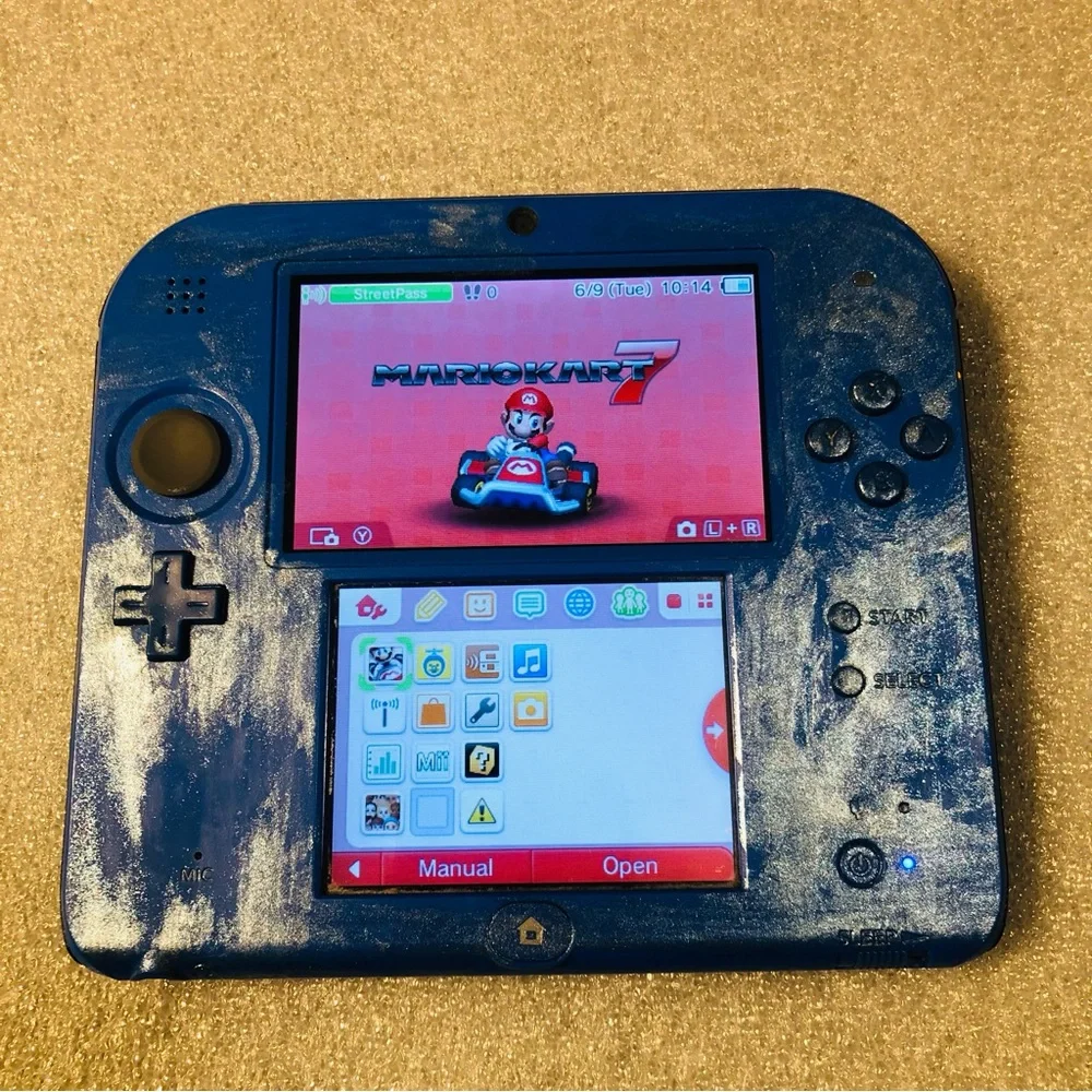 Nintendo 2DS 3DS Handheld System Blue Tested w/ Installed Mario Kart 7 & 8 Games